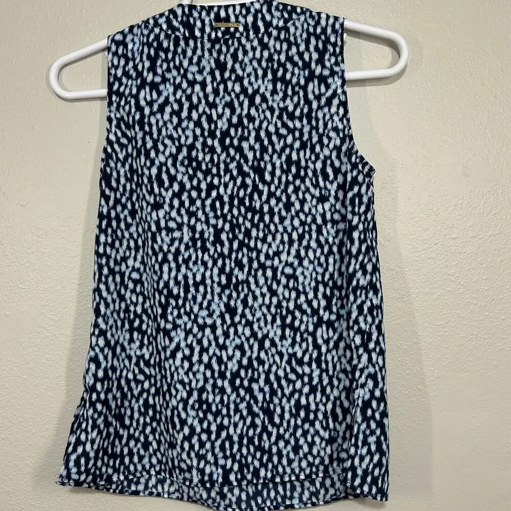 Michael Kors Top Womens S Lace Up Grommet V Neck Sleeveless Blue Abstract Print